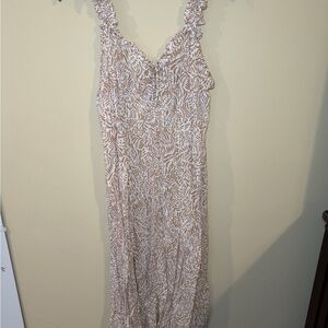 Japna Cream and White Leaf Pattern Maxi Dress